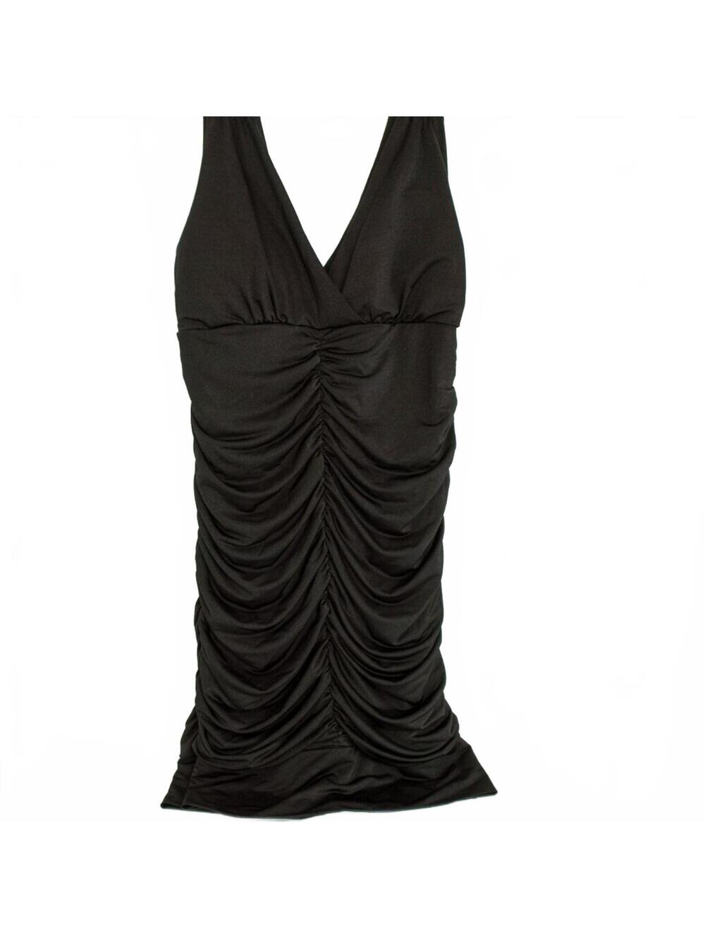 Delusional Women's Black V-Neck Ruching Detail Asymmetrical Dress